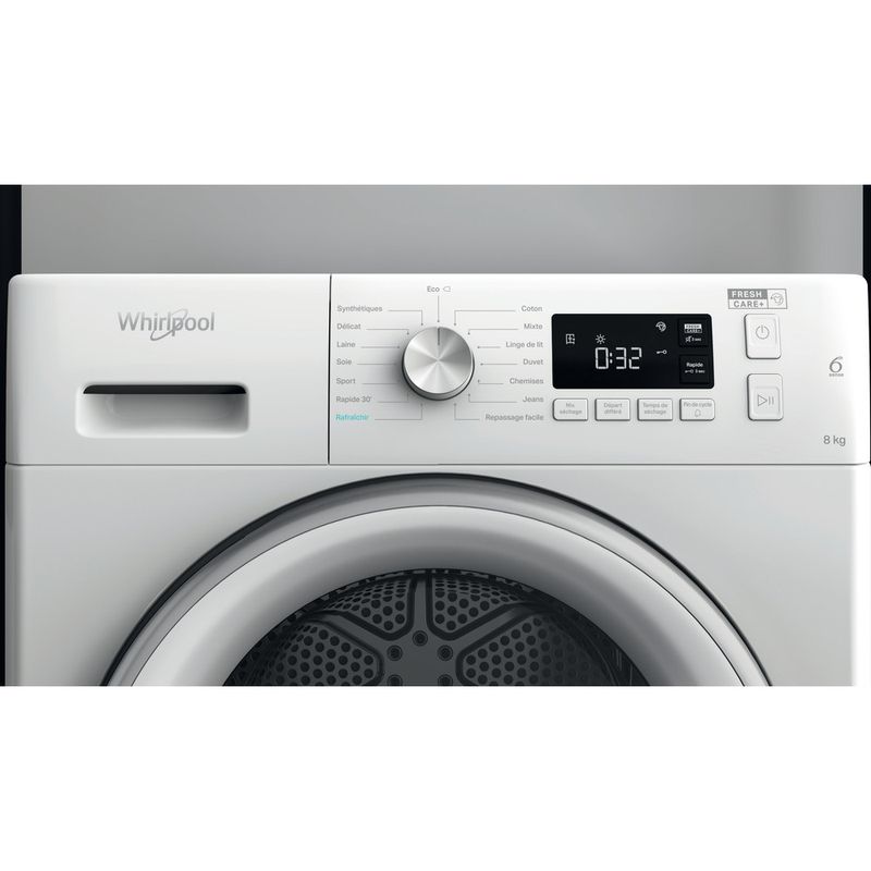 Sèche-linge frontal condensation 8kg electronique tambour 120l 6eme sens  WHIRLPOOL WHIFFTCM118XBFR Pas Cher 