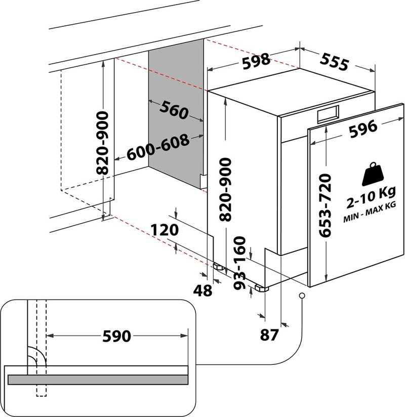 Whirlpool Lave-vaisselle Encastrable W2I HKD526 A Tout intégrable E Technical drawing