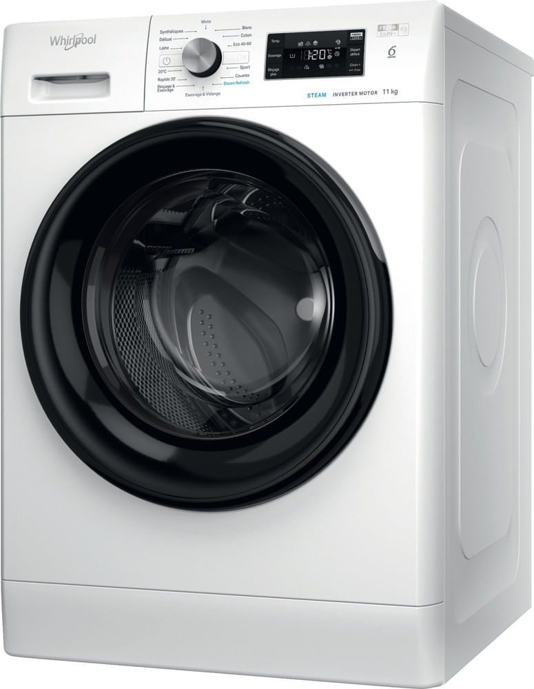 Whirlpool Lave-linge Pose-libre FFBD11469BVFR Blanc Lave-linge frontal A Perspective