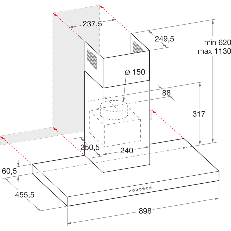 Whirlpool-Hotte-Encastrable-WHB-92F-UT-X-1-Inox-Mural-Electronique-Technical-drawing