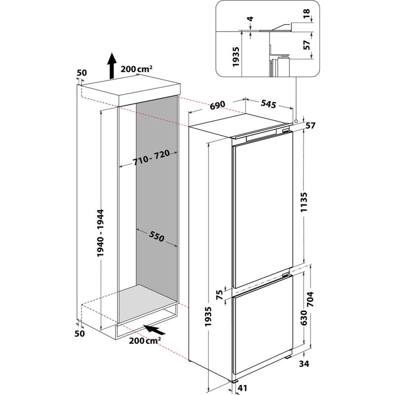 Whirlpool Combiné réfrigérateur congélateur Encastrable SP40 810 2 FR Blanc 2 portes Technical drawing