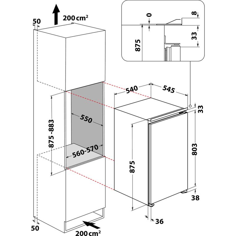 Whirlpool Réfrigérateur Encastrable ARG 90312 FR Non disponible Technical drawing