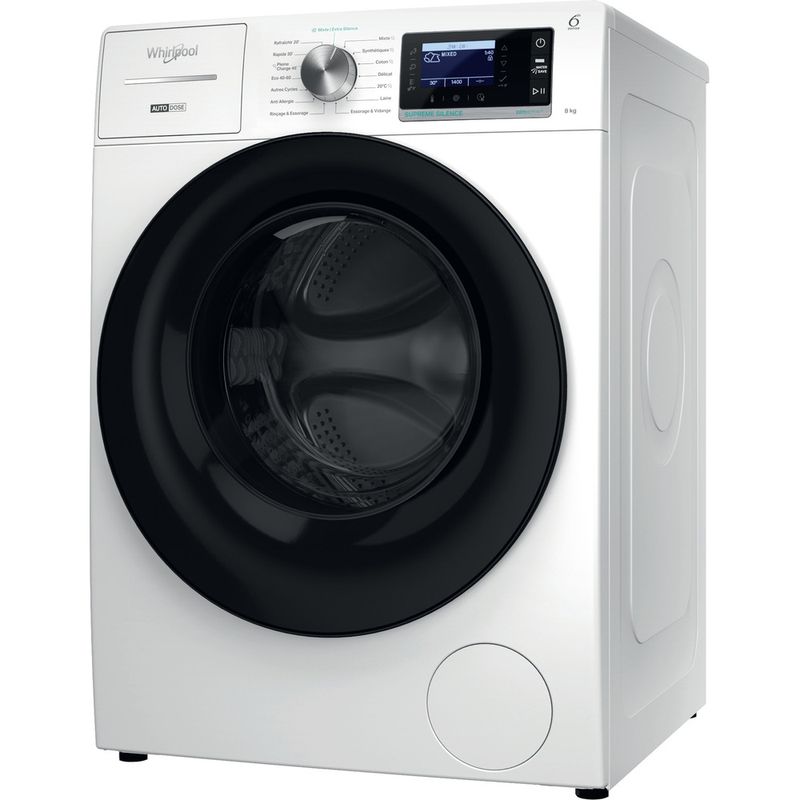 Whirlpool Lave-linge Pose-libre W8X 89AD SILENCE FR Blanc Lave-linge frontal A Perspective