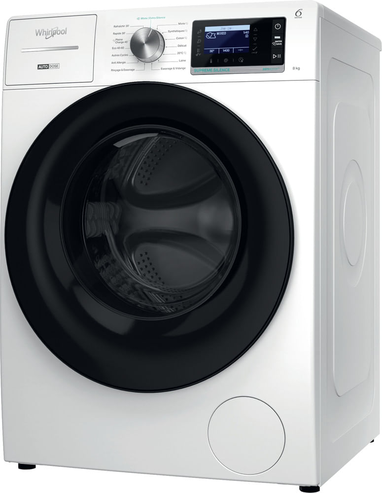 Whirlpool Lave-linge Pose-libre W8X 89AD SILENCE FR Blanc Lave-linge frontal A Perspective