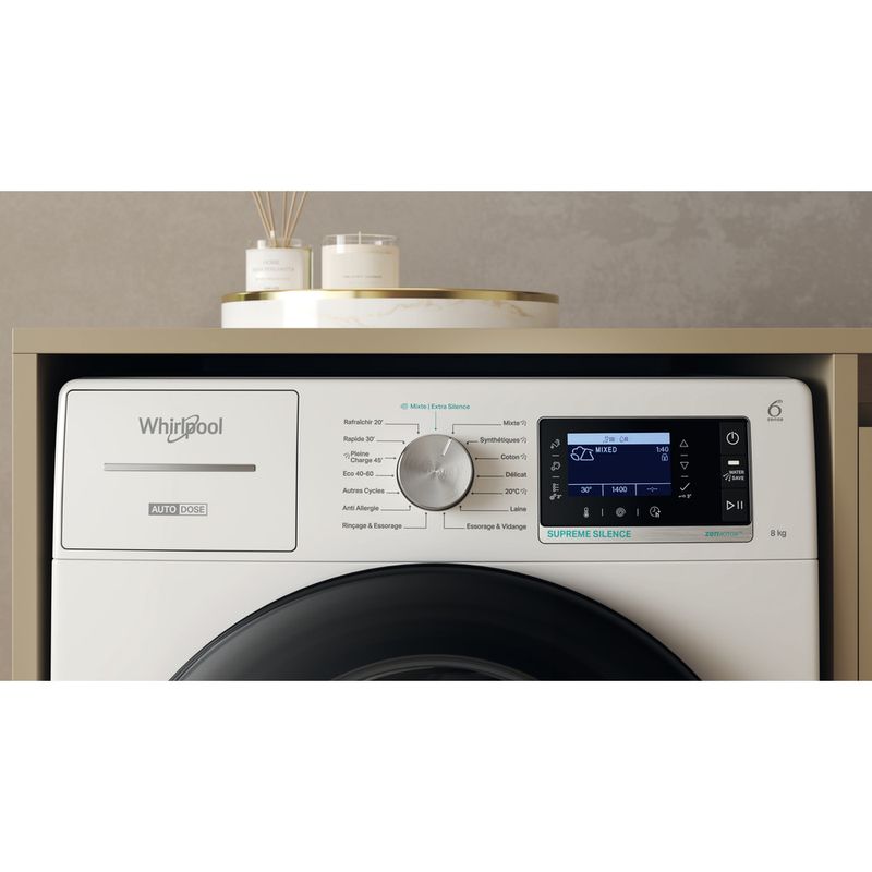 Whirlpool Lave-linge Pose-libre W8X 89AD SILENCE FR Blanc Lave-linge frontal A Control panel