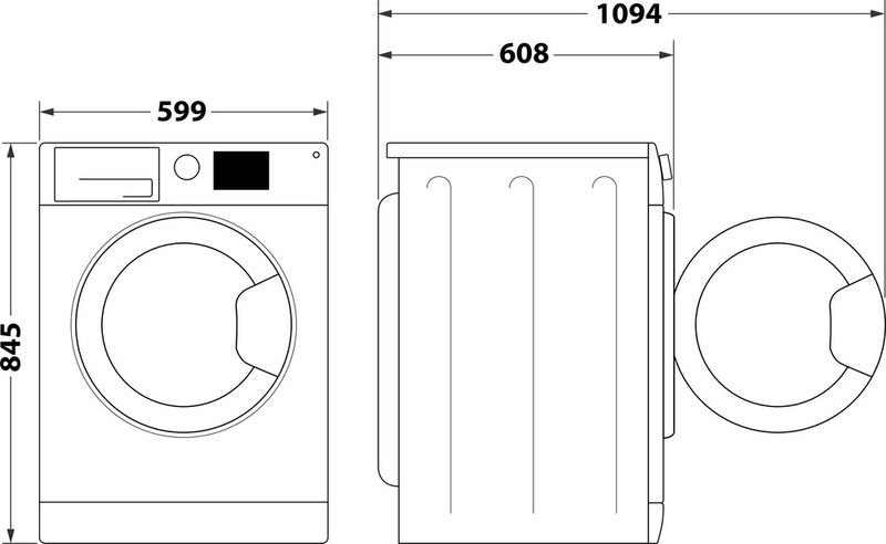 Whirlpool Lave-linge Pose-libre W8X 89AD SILENCE FR Blanc Lave-linge frontal A Technical drawing