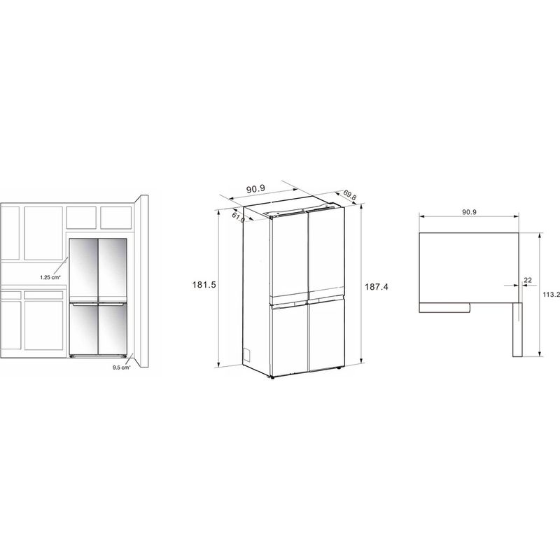 Whirlpool Américain Pose-libre WQ9 B1L Inox Technical drawing