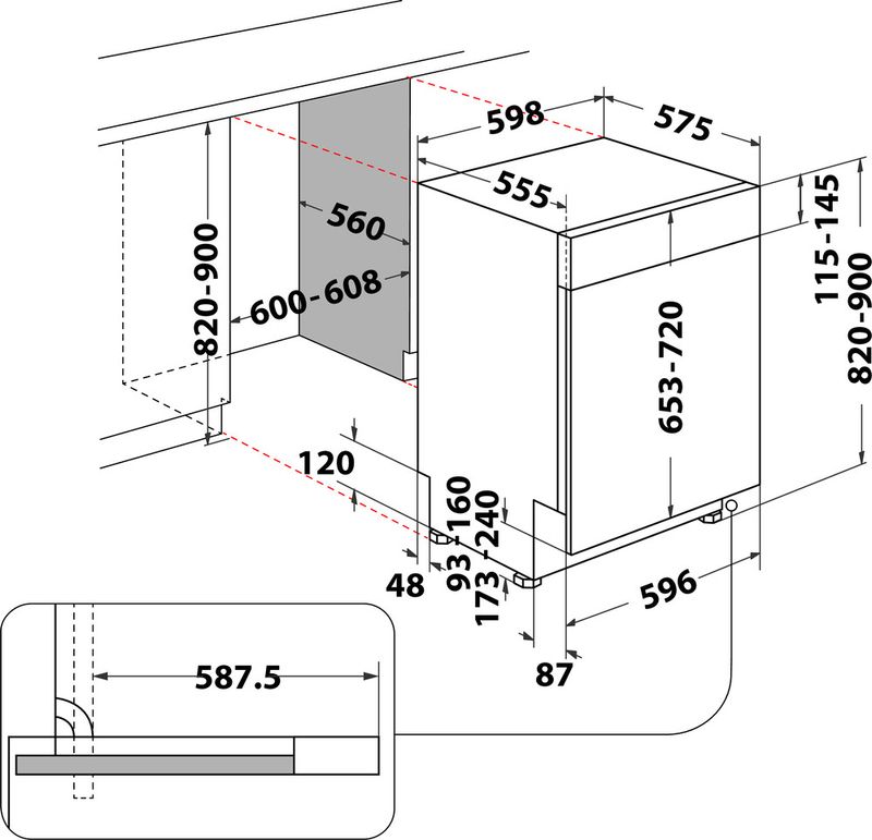 Whirlpool Lave-vaisselle Encastrable WD0B D851A X Semi-intégré B Technical drawing