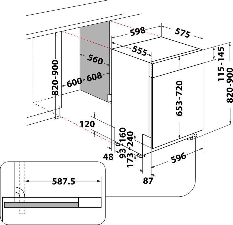 Whirlpool Lave-vaisselle Encastrable WD0B D851A X Semi-intégré B Technical drawing