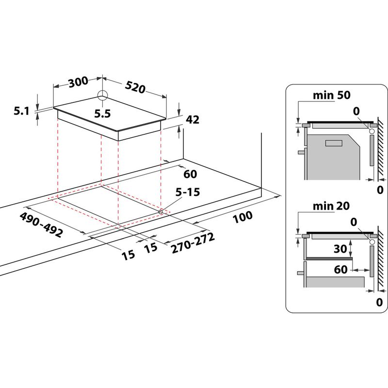 Whirlpool Table de cuisson WRD 6030 B Noir Radiant vitroceramic Technical drawing