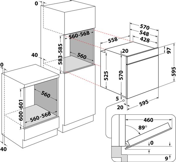 Whirlpool Four Encastrable OWR551RR0B Electrique A Technical drawing