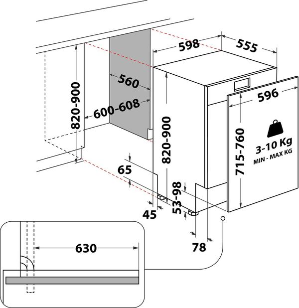 Whirlpool-Lave-vaisselle-Encastrable-WH8IPB14AM6L0-Tout-integrable-B-Technical-drawing