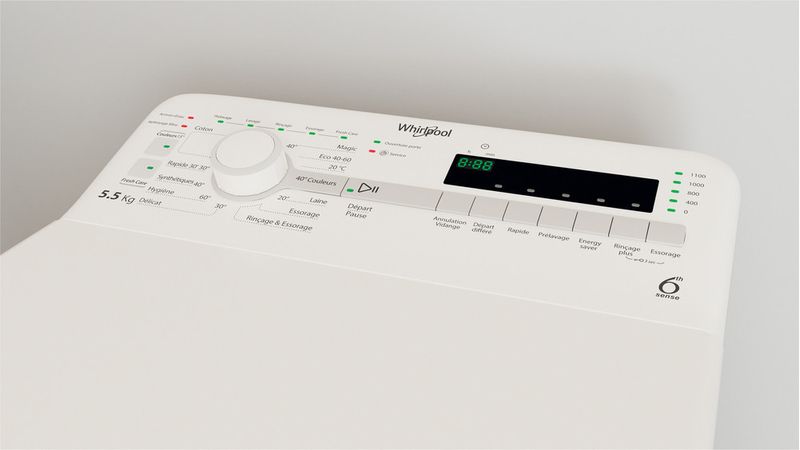 Whirlpool Lave-linge Pose-libre TDLR55140SFR Blanc Lave-linge top C Lifestyle control panel