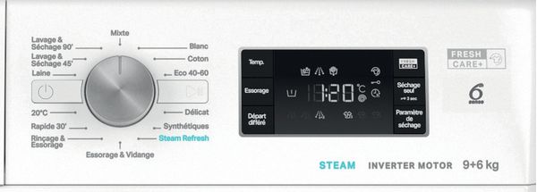 Whirlpool Lavante-séchante Pose-libre FFWDB 964489 BV FR Blanc Lave-linge frontal Program