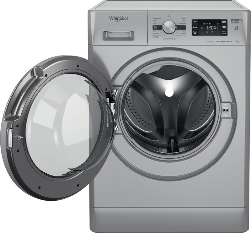 Whirlpool-Lave-linge-Pose-libre-FFBP-10489-SBSV-FR-Argent-Lave-linge-frontal-A-Frontal-open