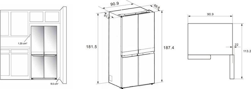 Whirlpool Américain Pose-libre WQ9 B2L EF Inox Technical drawing