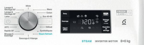 Whirlpool Lavante-séchante Pose-libre FFWDB 864489 BV FR Blanc Lave-linge frontal Program