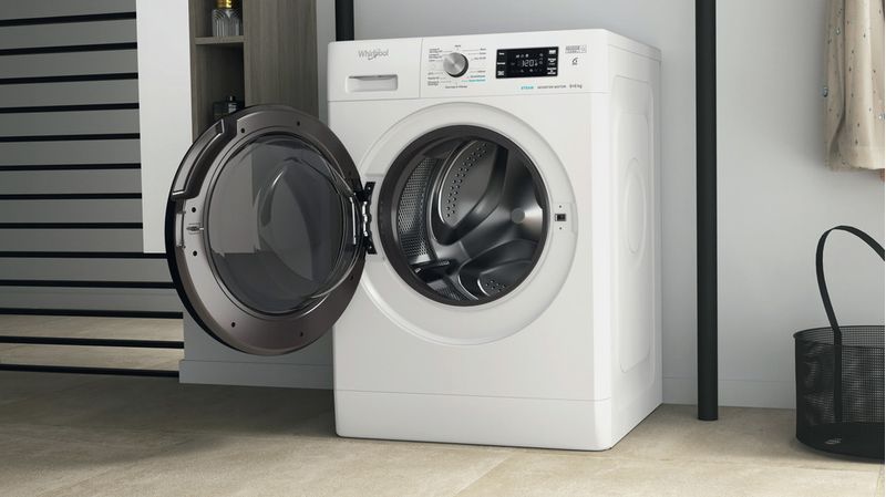 Whirlpool-Lavante-sechante-Pose-libre-PFFWDB-864349-BV-FR-Blanc-Lave-linge-frontal-Lifestyle-perspective-open