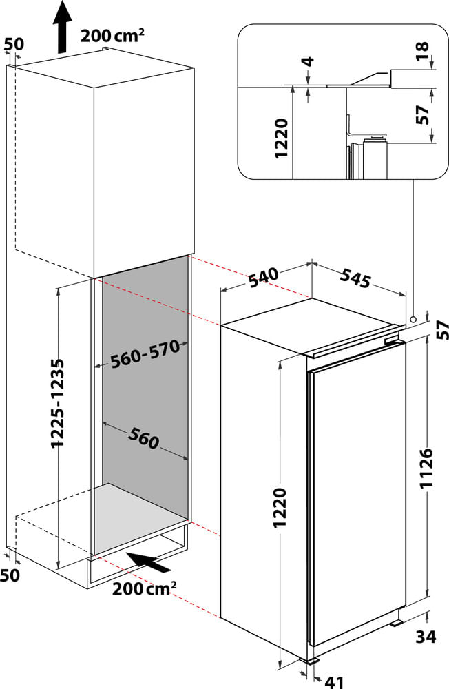 Whirlpool-Refrigerateur-Encastrable-ARG-7532-Blanc-Technical-drawing