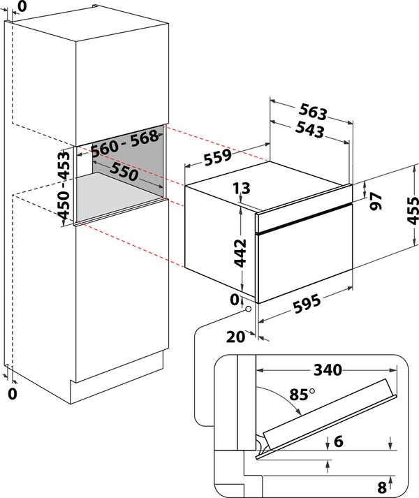 Whirlpool Four micro-ondes Encastrable WCW6O7HTSXF Inox Electronique 53 Micro-ondes Combiné 950 Technical drawing