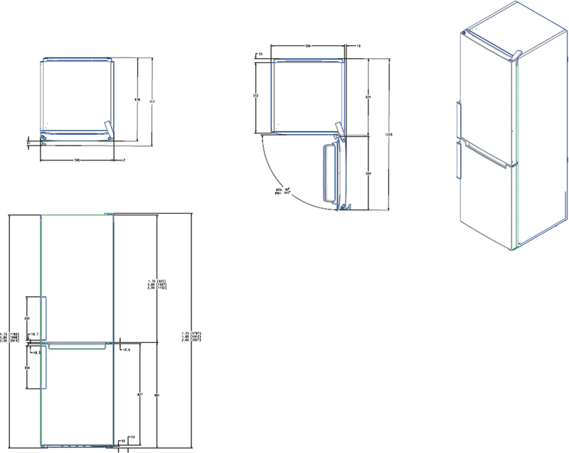 Whirlpool-Combine-refrigerateur-congelateur-Pose-libre-W7X-82O-K-Noir-2-portes-Technical-drawing