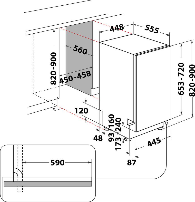 Whirlpool-Lave-vaisselle-Encastrable-WSIO-3O34-PFE-X-Tout-integrable-D-Technical-drawing