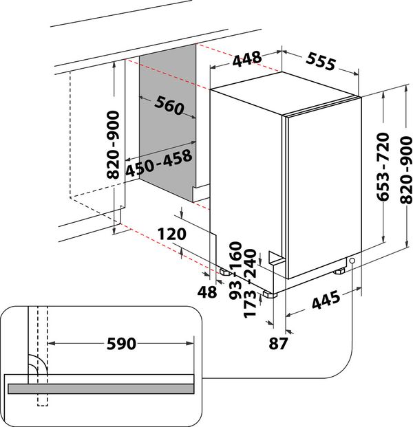 Whirlpool Lave-vaisselle Encastrable WH6IB10BS7LA0 Tout intégrable B Technical drawing