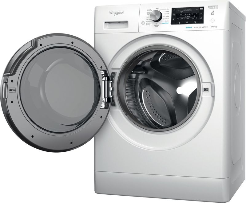 Whirlpool-Lavante-sechante-Pose-libre-FFWDD-1176258-BCV-FR-Blanc-Lave-linge-frontal-Perspective-open
