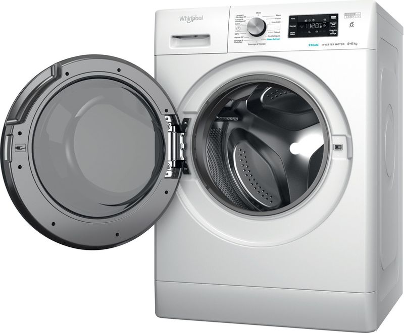 Whirlpool-Lavante-sechante-Pose-libre-EFFWDB864349BVFR-Blanc-Lave-linge-frontal-Perspective-open