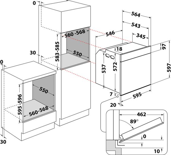 Whirlpool Four Encastrable WOI118FPT2SSMAF Electrique A+ Technical drawing