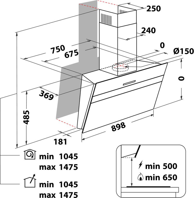 Whirlpool-Hotte-Encastrable-WHVS-91F-LT-DP-K-Noir-Mural-Electronique-Technical-drawing