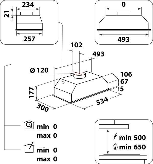 Whirlpool Hotte Encastrable WCT 64 FLS X Inox Encastrable Mécanique Technical drawing