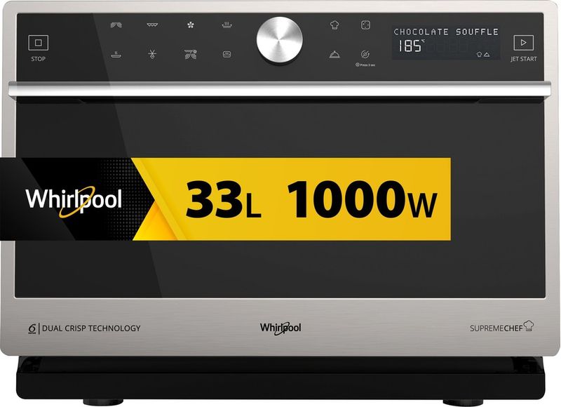 Whirlpool-Four-micro-ondes-Pose-libre-MWSC-9133-SX-Acier-inoxydable-Electronique-33-Micro-ondes-Combine-1000-Frontal