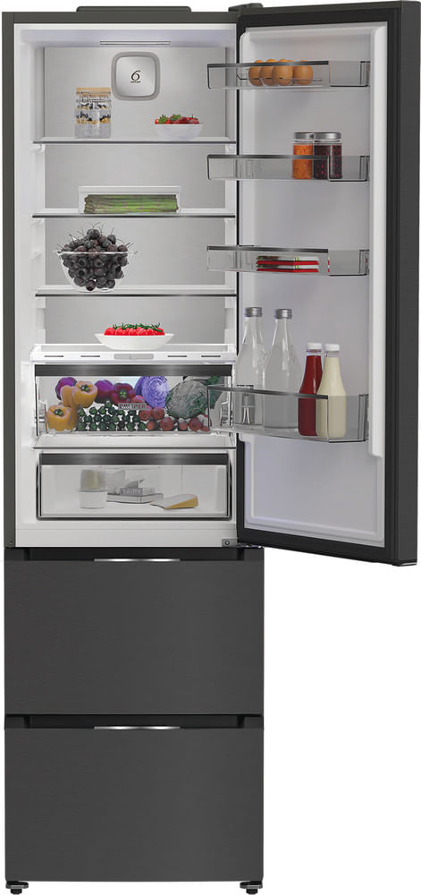 Whirlpool-Combine-refrigerateur-congelateur-Pose-libre-WHKF-6353-XBR6E-ARC-764-Manhattan-Gray-2-portes-Lifestyle-frontal-open
