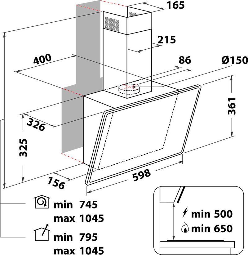 Whirlpool-Hotte-Encastrable-AKR-62F-LT-K-Noir-Pose-libre-Electronique-Technical-drawing