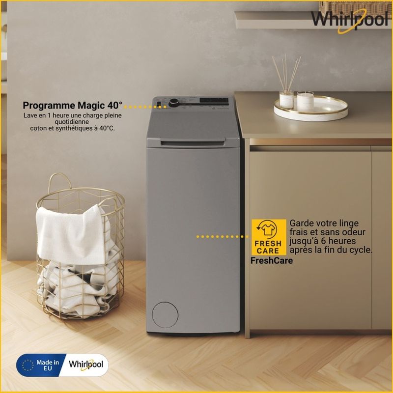 Whirlpool Lave-linge Pose-libre TDLRS 6261 FR Argent Lave-linge top A Lifestyle detail