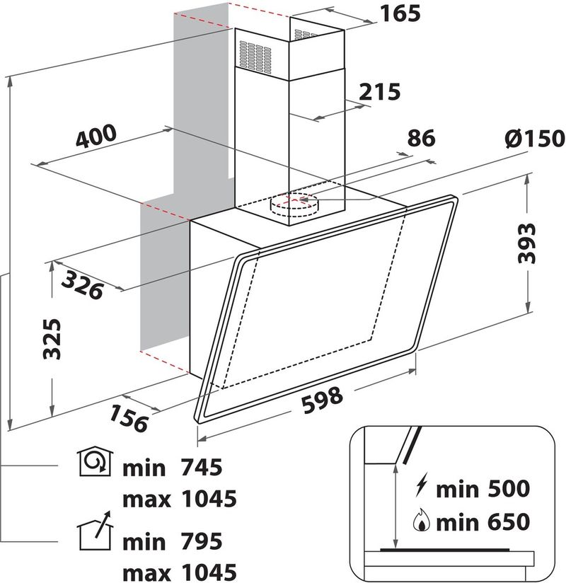 Whirlpool-Hotte-Encastrable-WHVF-63F-LT-K-Noir-Pose-libre-Electronique-Technical-drawing