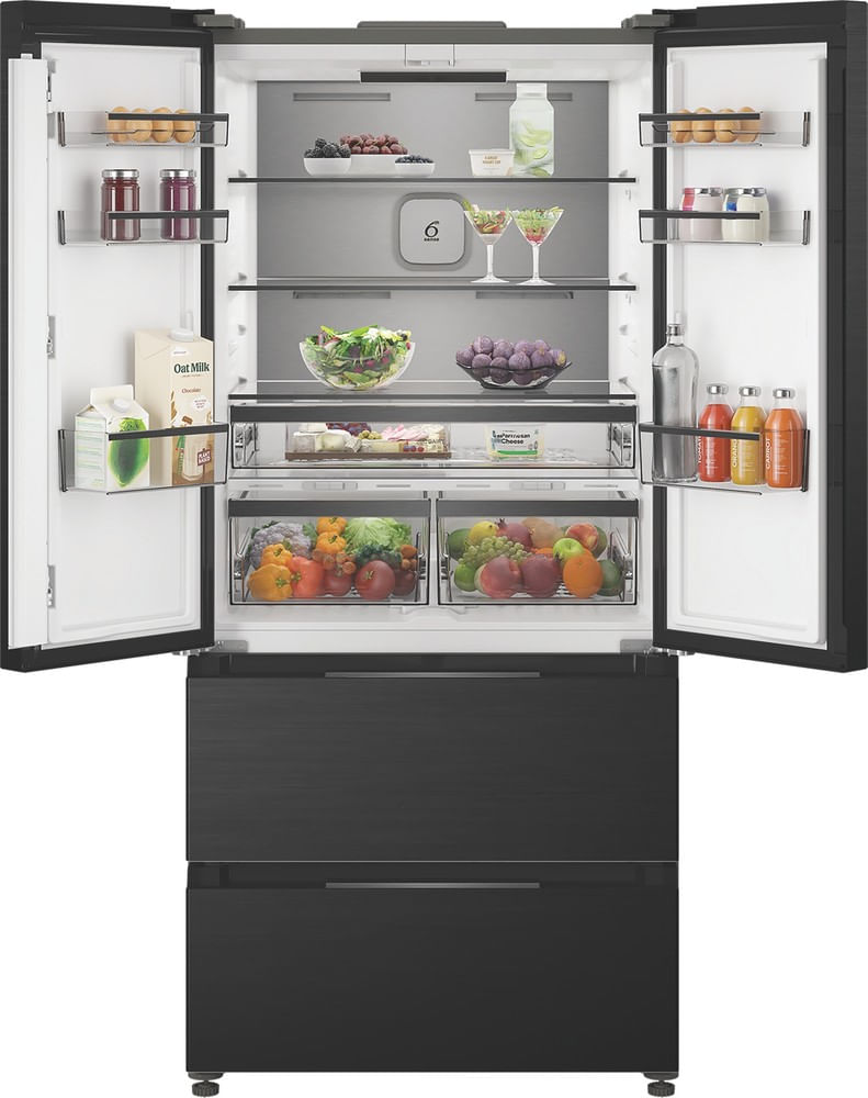 Whirlpool-Combine-refrigerateur-congelateur-Pose-libre-WHG2-6514-XK6E-ARC-764-Manhattan-Gray-4-portes-Lifestyle-frontal-open