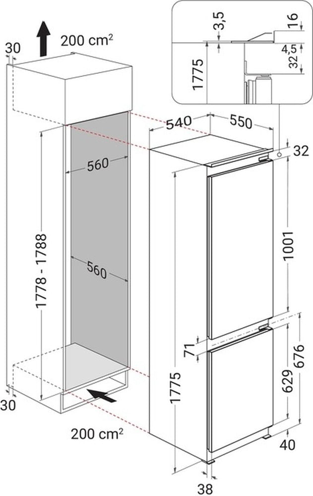 Whirlpool-Combine-refrigerateur-congelateur-Encastrable-WHK2-5294-B6E-Zinc-Metal-2-portes-Technical-drawing